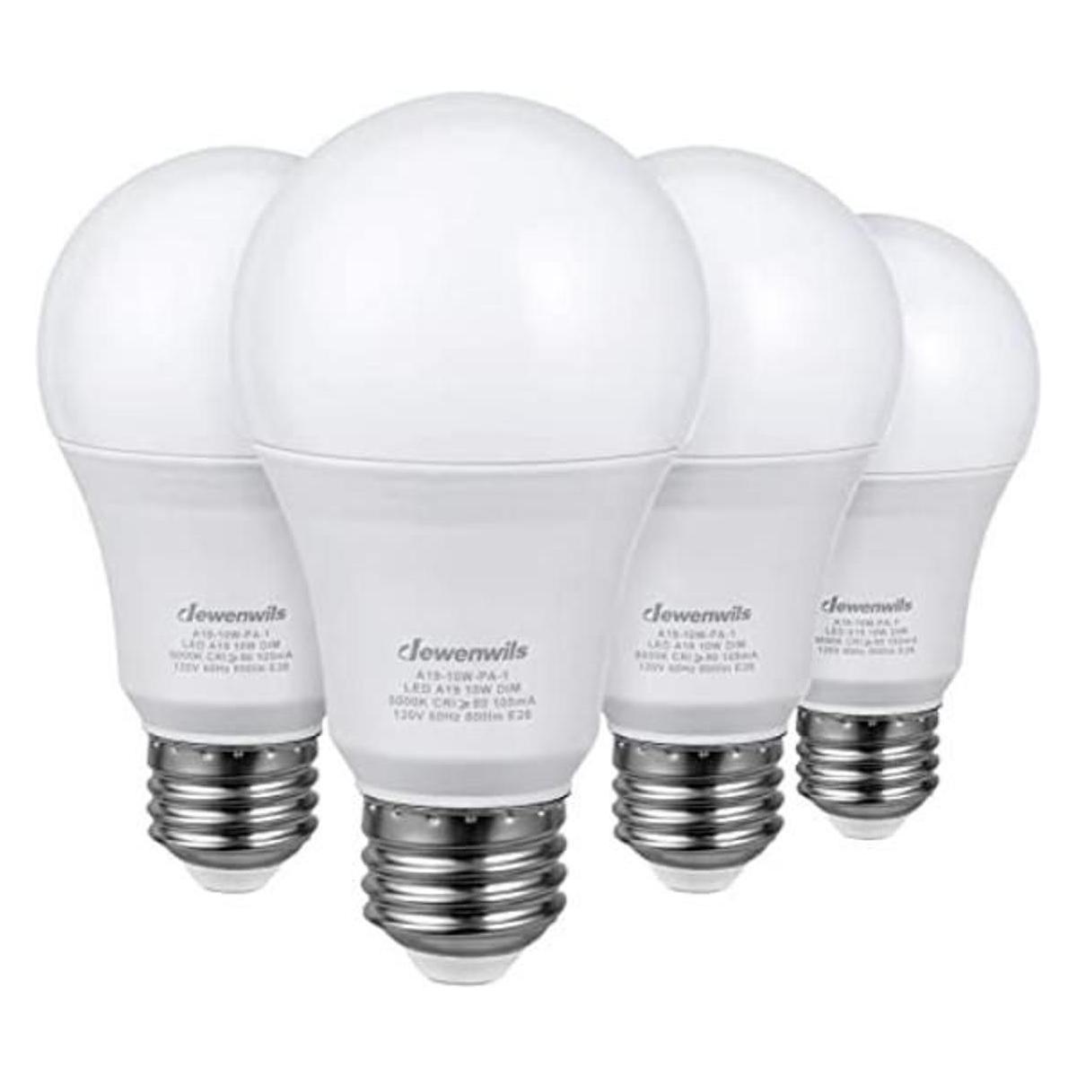 DEWENWILS Paquete de 4 bombillas LED regulables A19 10