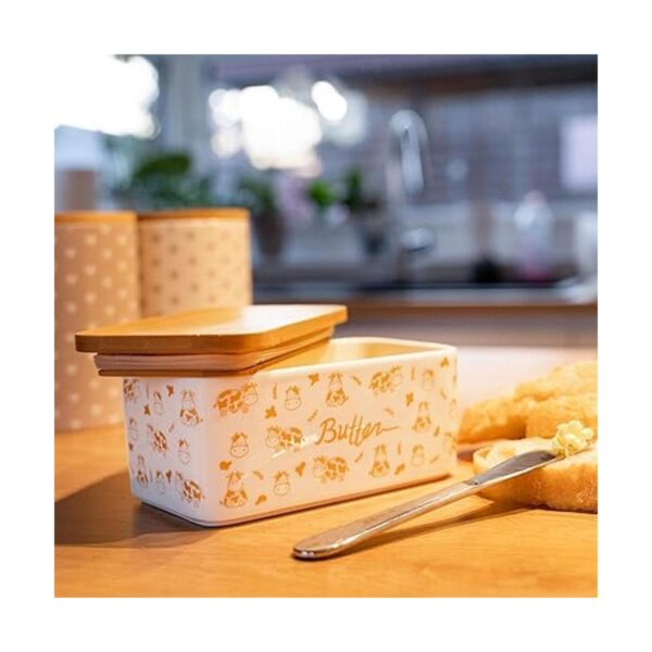 Lumicook Mantequera de porcelana con tapa tapa de bambú_4