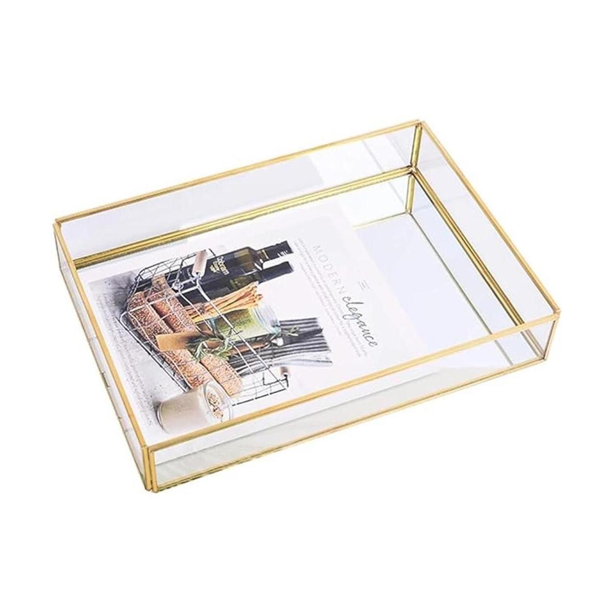 Sooyee Espejo de bandeja dorada bandeja rectangular para