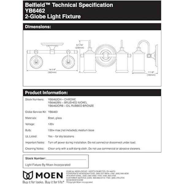 Moen YB6469 Belfield Globo de repuesto para iluminación_3