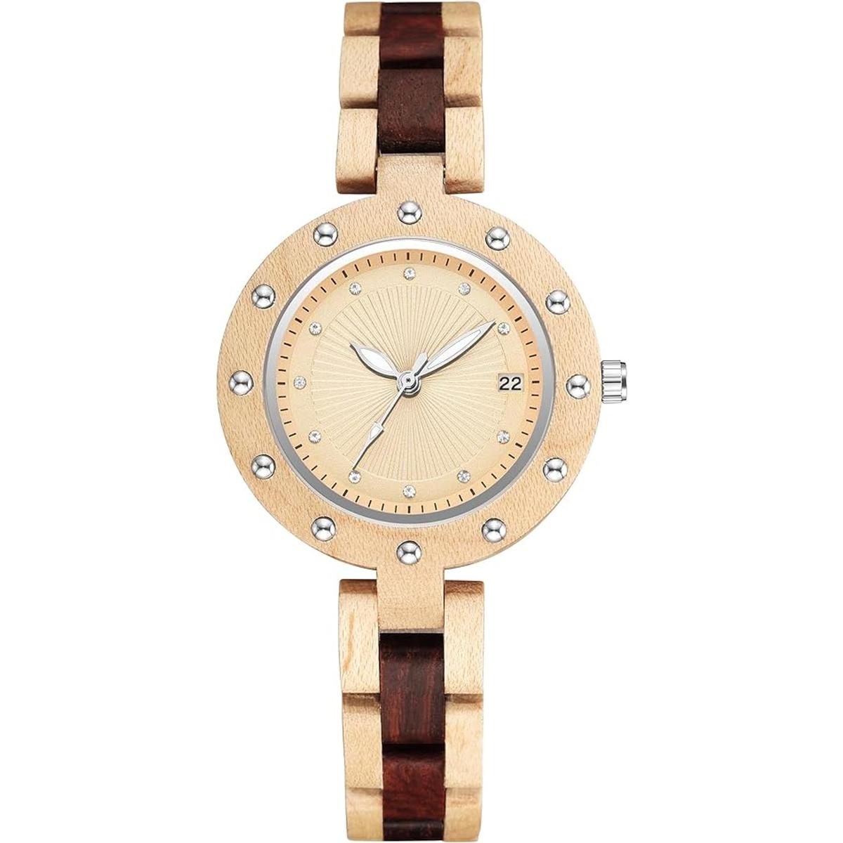 GORBEN Reloj de pulsera de madera de bambú para mujer