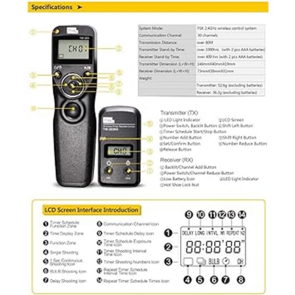 Pixel Temporizador de disparador TW283N3 Control remoto_6