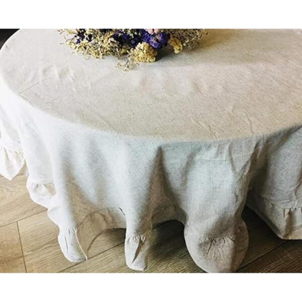 Amzali Mantel redondo de lino de algodón lavable con