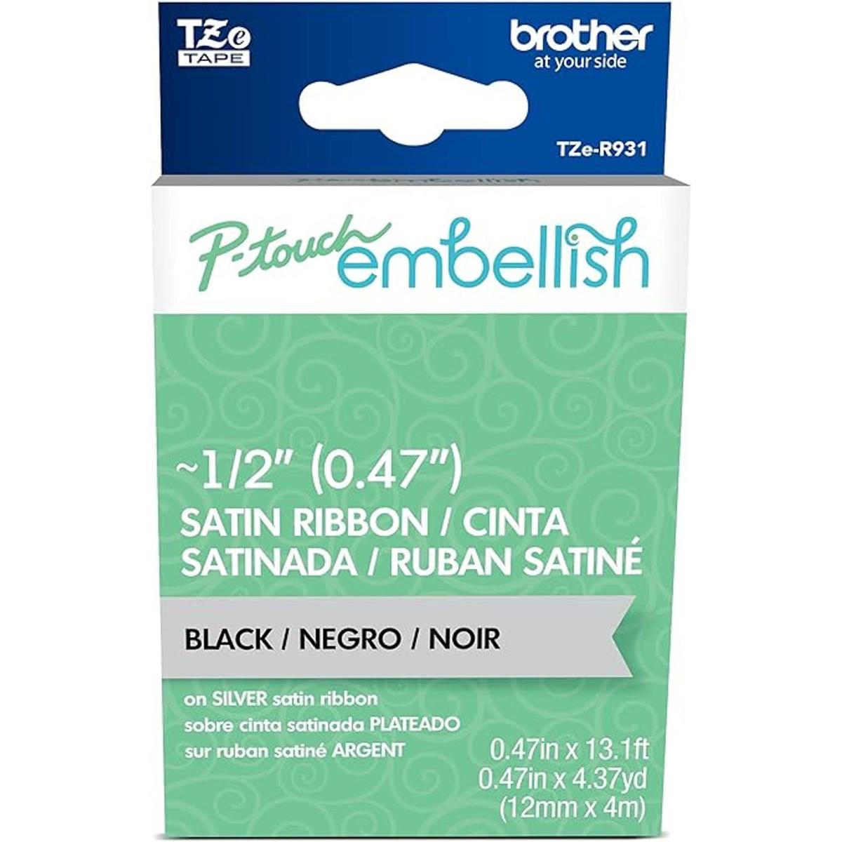 Brother Ptouch TZER931 Cinta de satén plateada con
