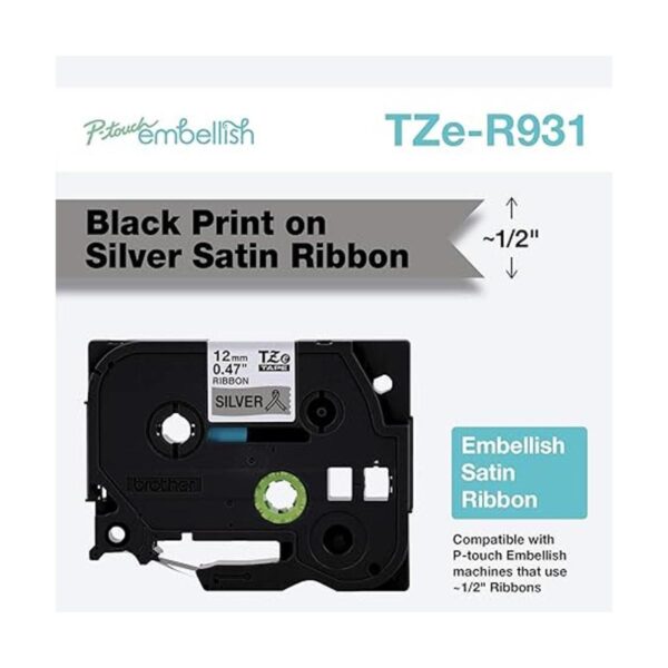 Brother Ptouch TZER931 Cinta de satén plateada con