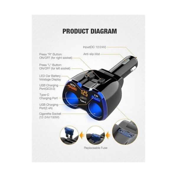 Cargador de automóvil 150 W 2 enchufes divisor de_3
