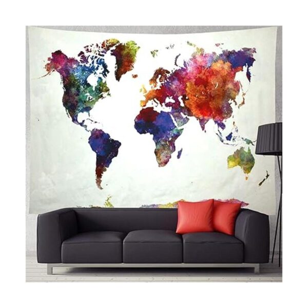 Ameyahud Tapiz de mapa mundial de acuarela tapiz de mapa