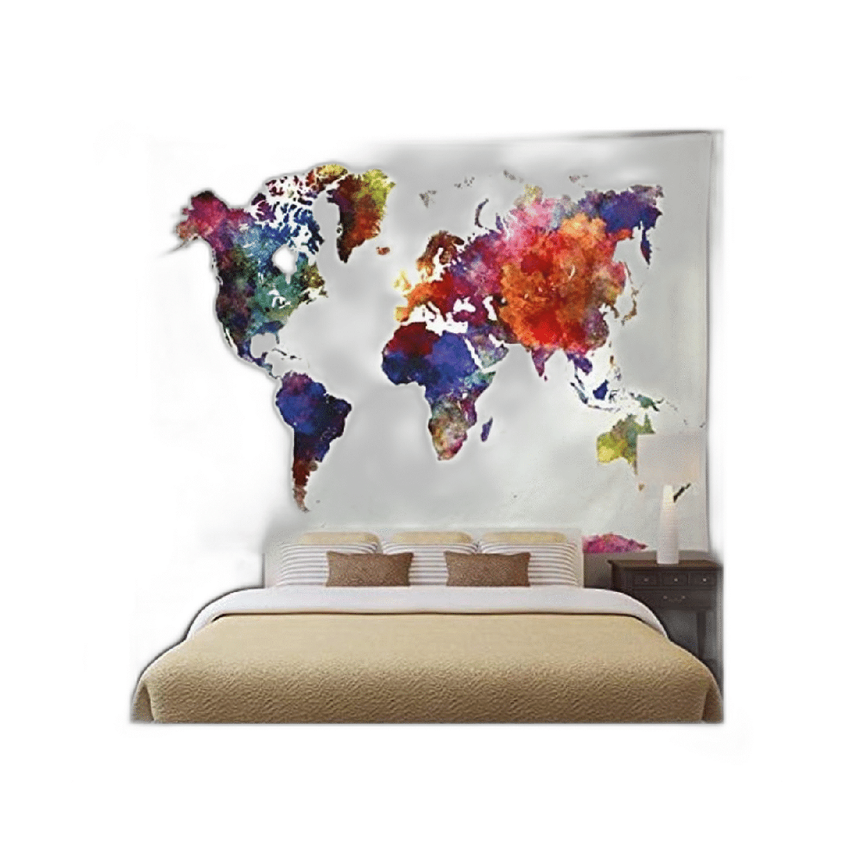 Ameyahud Tapiz de mapa mundial de acuarela tapiz de mapa