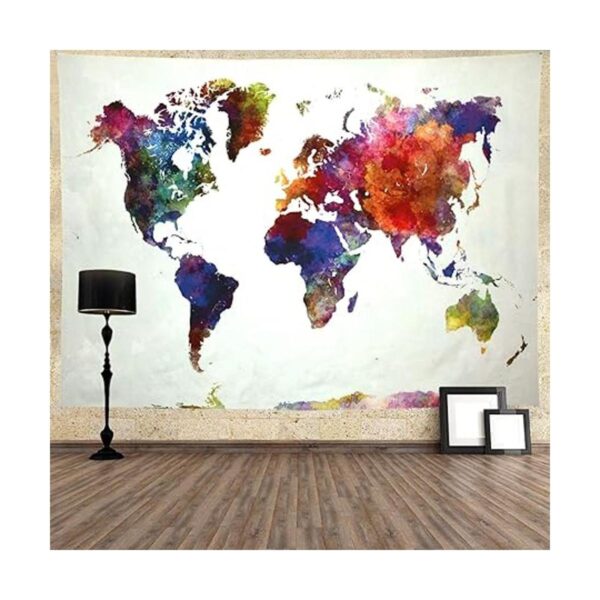 Ameyahud Tapiz de mapa mundial de acuarela tapiz de mapa