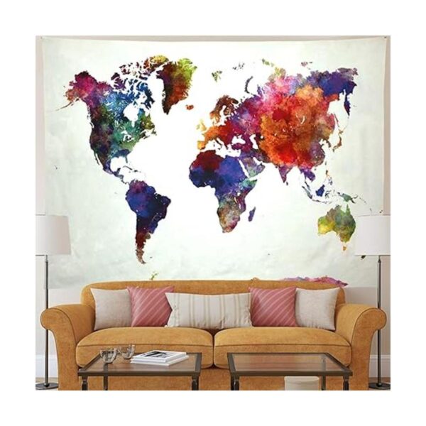 Ameyahud Tapiz de mapa mundial de acuarela tapiz de mapa