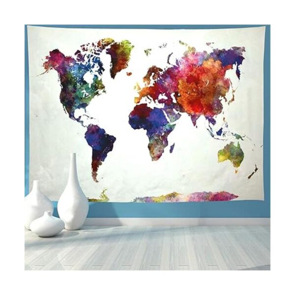 Ameyahud Tapiz de mapa mundial de acuarela tapiz de mapa