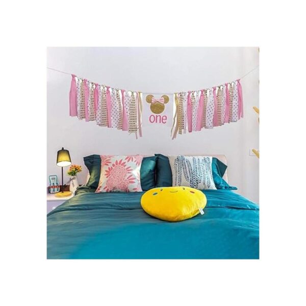 Bandera de cumpleaños de Minnie Mouse rosa y dorado_4