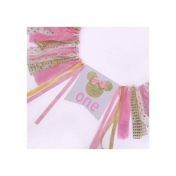 Bandera de cumpleaños de Minnie Mouse rosa y dorado_5
