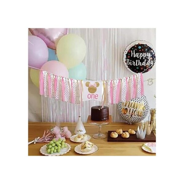 Bandera de cumpleaños de Minnie Mouse rosa y dorado_3