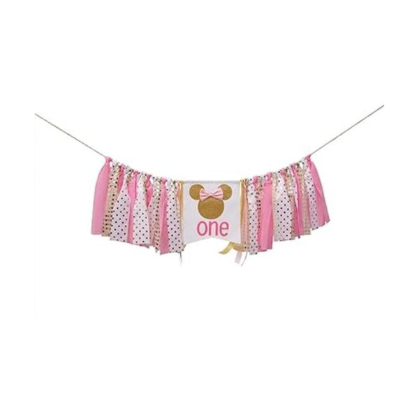 Bandera de cumpleaños de Minnie Mouse rosa y dorado_6