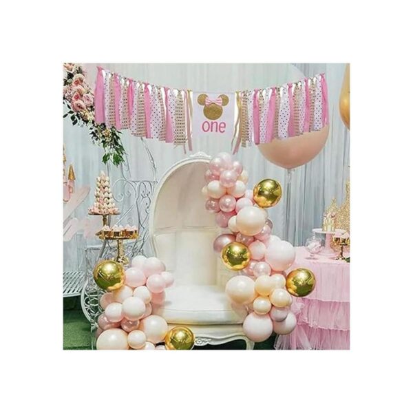 Bandera de cumpleaños de Minnie Mouse rosa y dorado_2