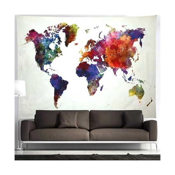 Ameyahud Tapiz de mapa mundial de acuarela tapiz de mapa