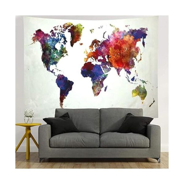 Ameyahud Tapiz de mapa mundial de acuarela tapiz de mapa