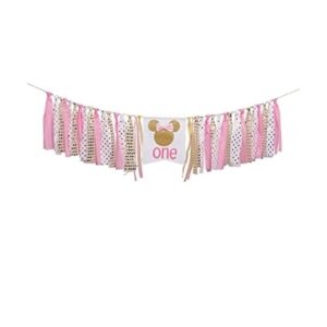 Bandera de cumpleaños de Minnie Mouse rosa y dorado_1