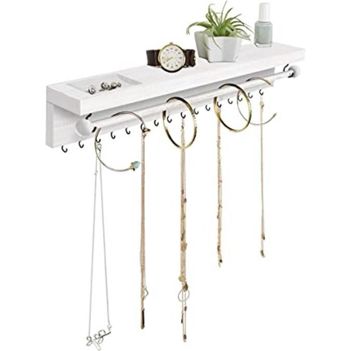 Organizador de joyas de collar blanco rústico Soporte de