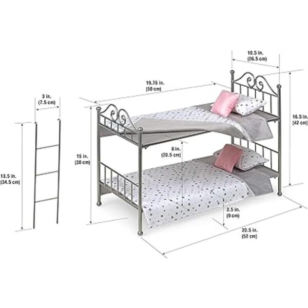 Litera de metal con escalera y ropa de cama se adapta a_4