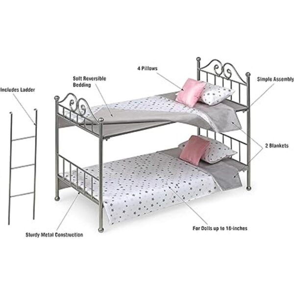 Litera de metal con escalera y ropa de cama se adapta a_5