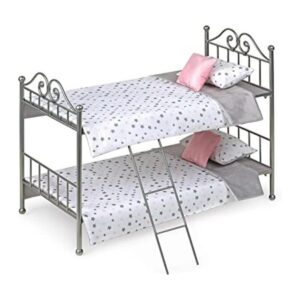 Litera de metal con escalera y ropa de cama se adapta a_1