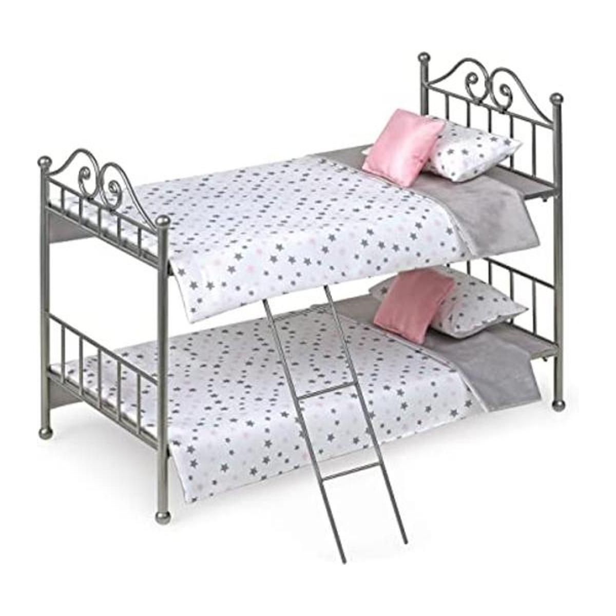 Litera de metal con escalera y ropa de cama se adapta a