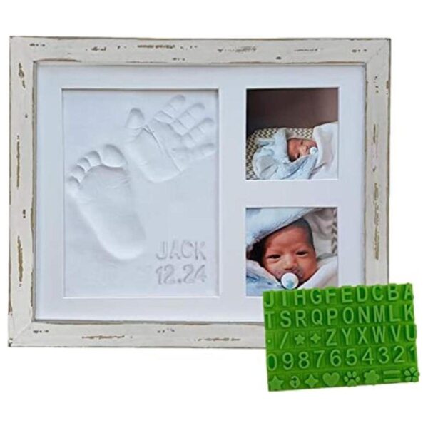 Kit de marco de fotos de mano y huella de bebé de granja