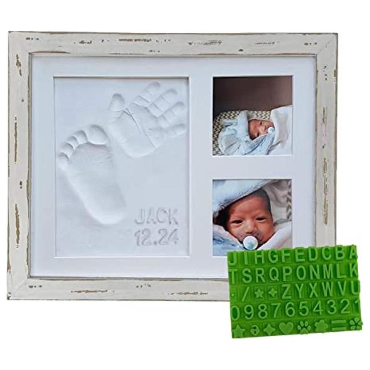 Kit de marco de fotos de mano y huella de bebé de granja