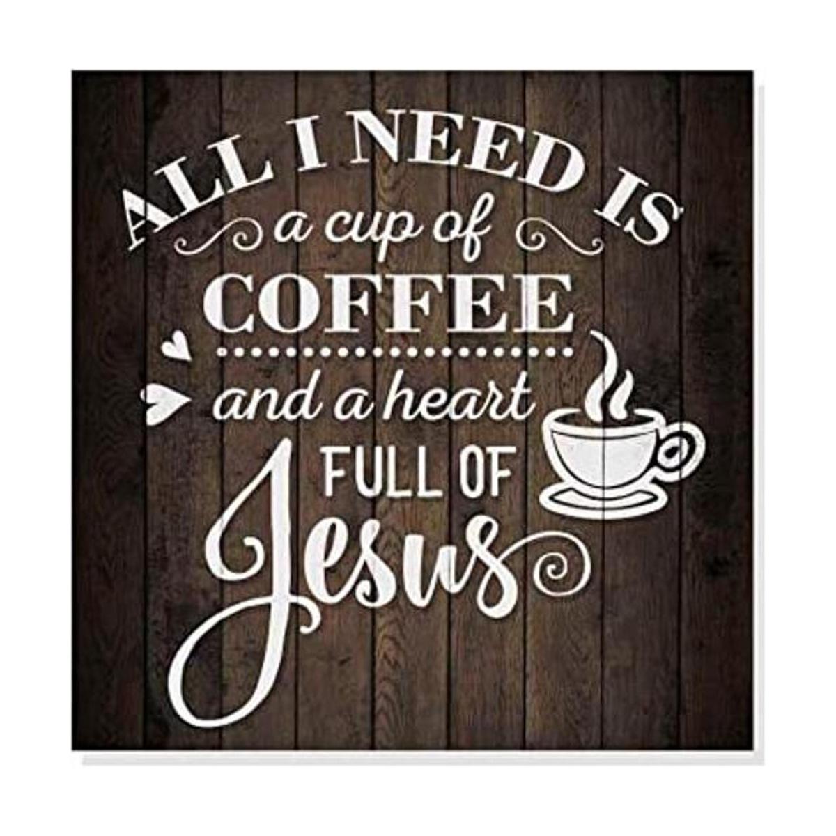 Letrero de café y Jesús Decoración de madera cristiana
