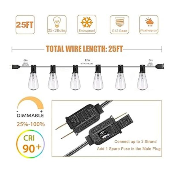 Romasaty Cadena de luces Edison ST35 de 25 pies para patio