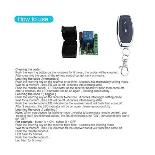 QIACHIP CC 12V 1CH 433Mhz RF Relé inalámbrico de control_3