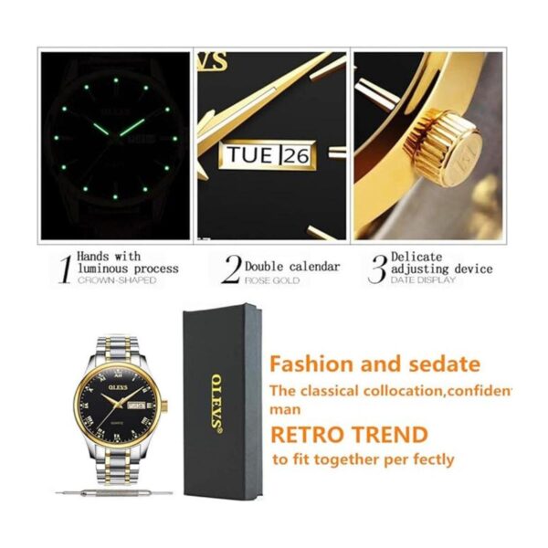 OLEVS Relojes clásicos negros impermeables para hombre_3