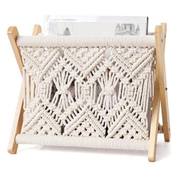 Mkono Macramé Revistero bohemio cesta de almacenamiento_1