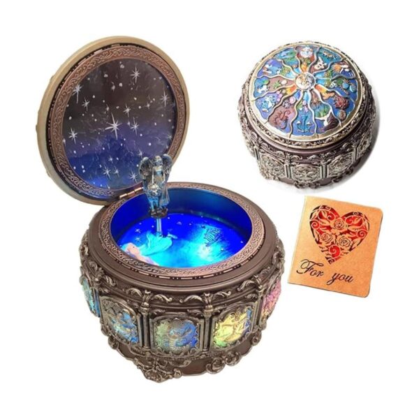 Briskfeel Caja de música vintage con constelaciones luces