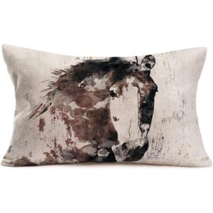 Fundas de almohada de caballo vintage con pintura al óleo_1