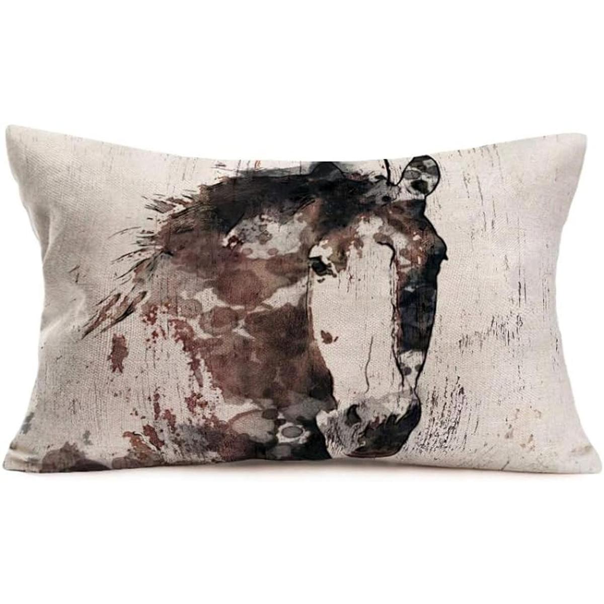 Fundas de almohada de caballo vintage con pintura al óleo