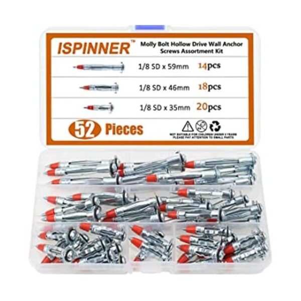 ISPINNER Kit surtido de 52 tornillos de anclaje huecos de_1