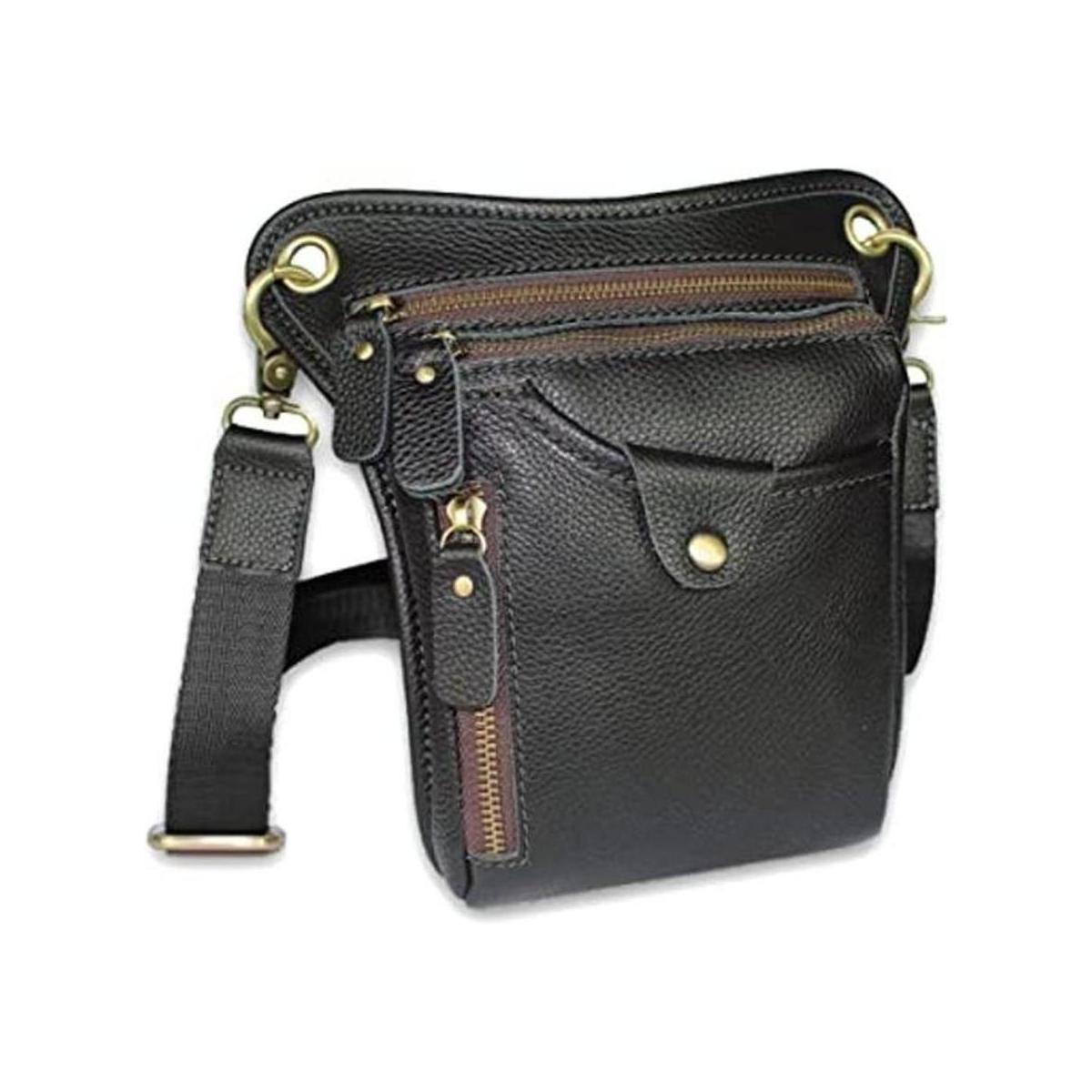 DK86 Riñonera de cuero genuino para motocicleta bolsa de