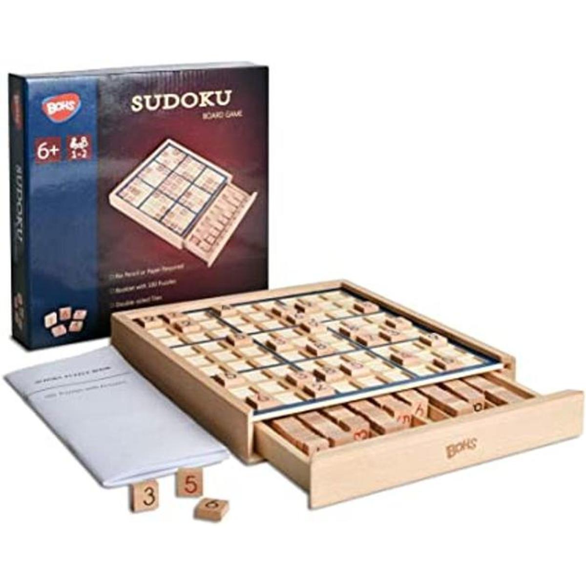 BOHS Juego de mesa de Sudoku de madera con cajón con