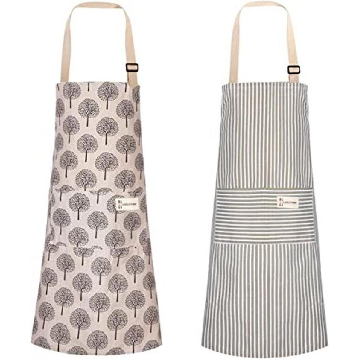 Delantal de cocina de lino ajustable de 2 piezas delantal