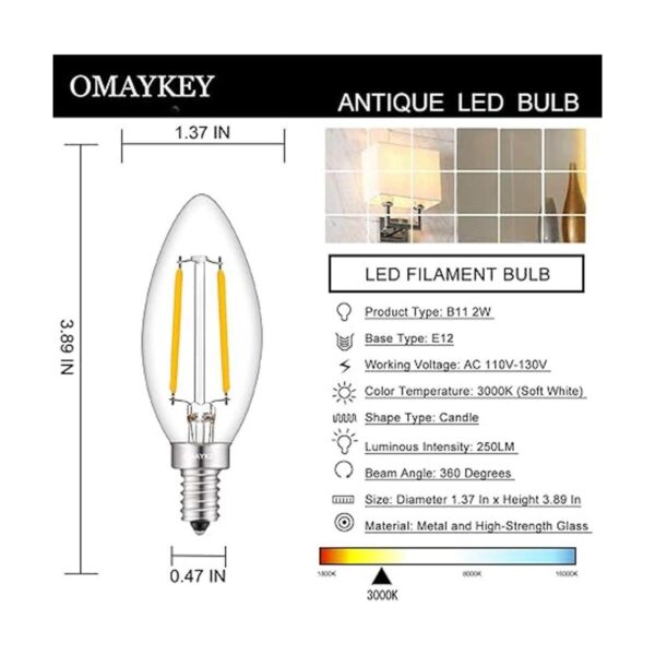 OMAYKEY Bombilla LED de candelabro de 2 W equivalente a_2