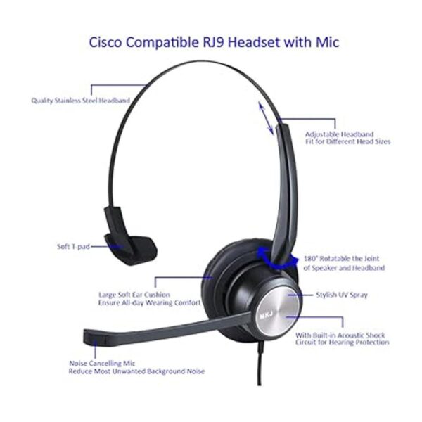 MKJ Auriculares de teléfono para teléfono de oficina con
