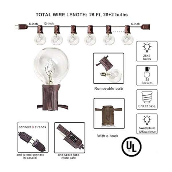 Cadena de luces para exteriores de 25 pies con 27_2