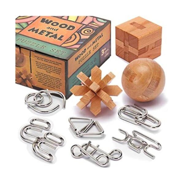 LESONG Rompecabezas de metal y madera para niños y_1