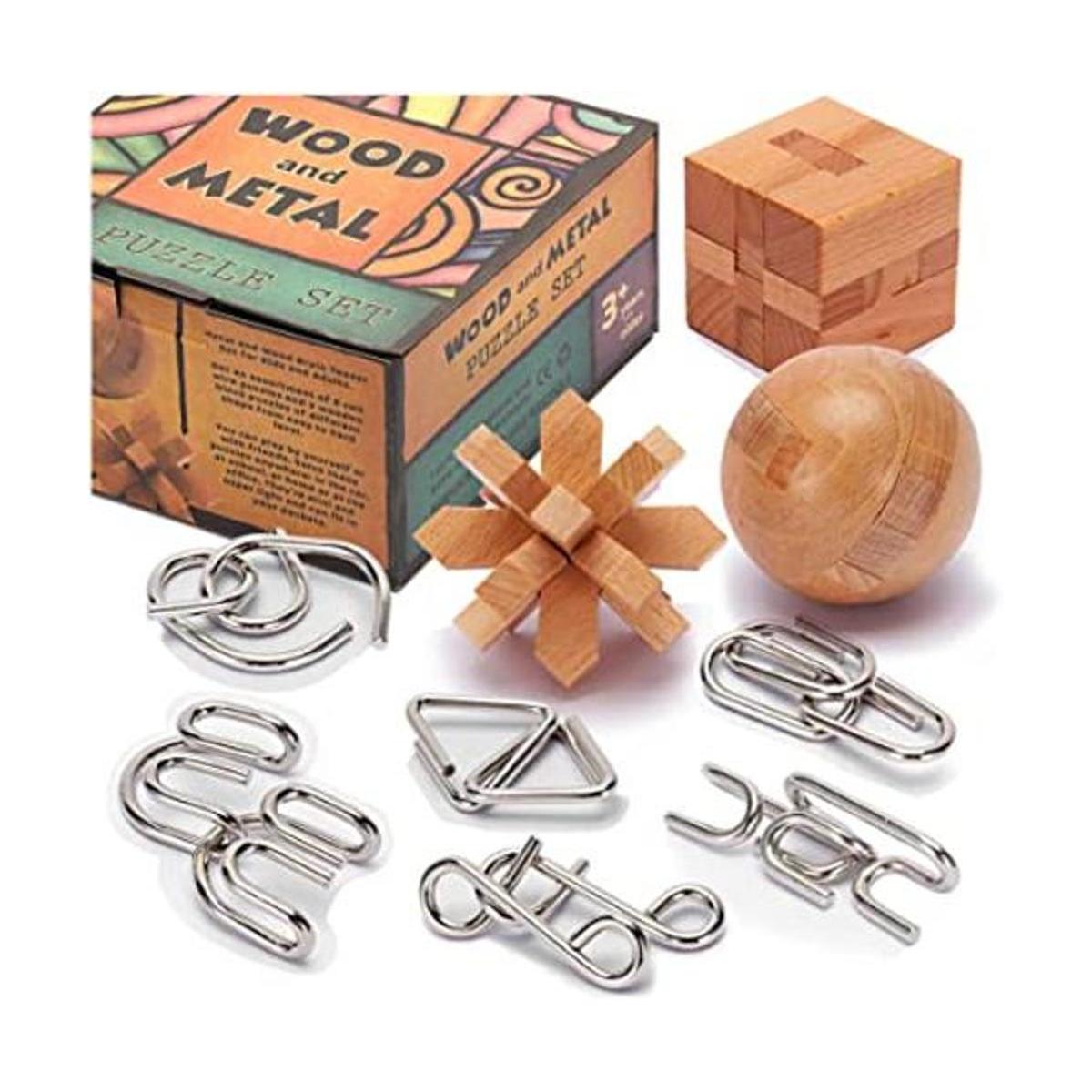LESONG Rompecabezas de metal y madera para niños y