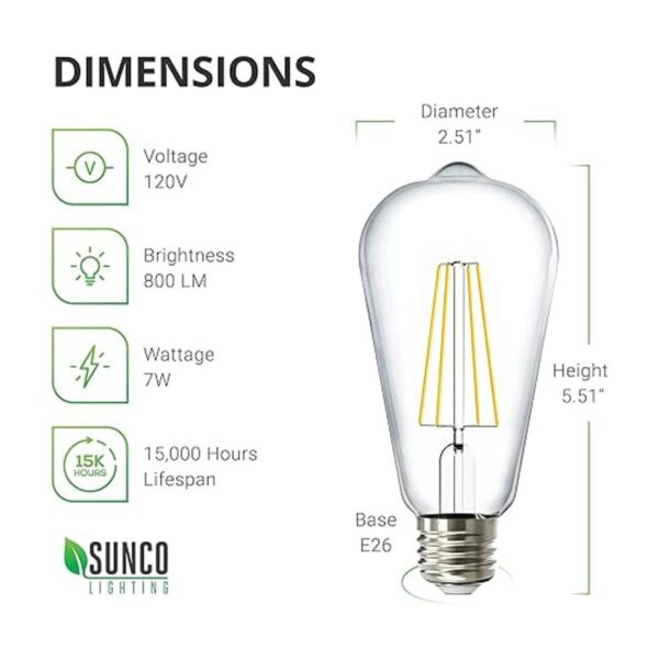 Sunco Lighting Bombillas LED Edison de 3000 K blanco_2