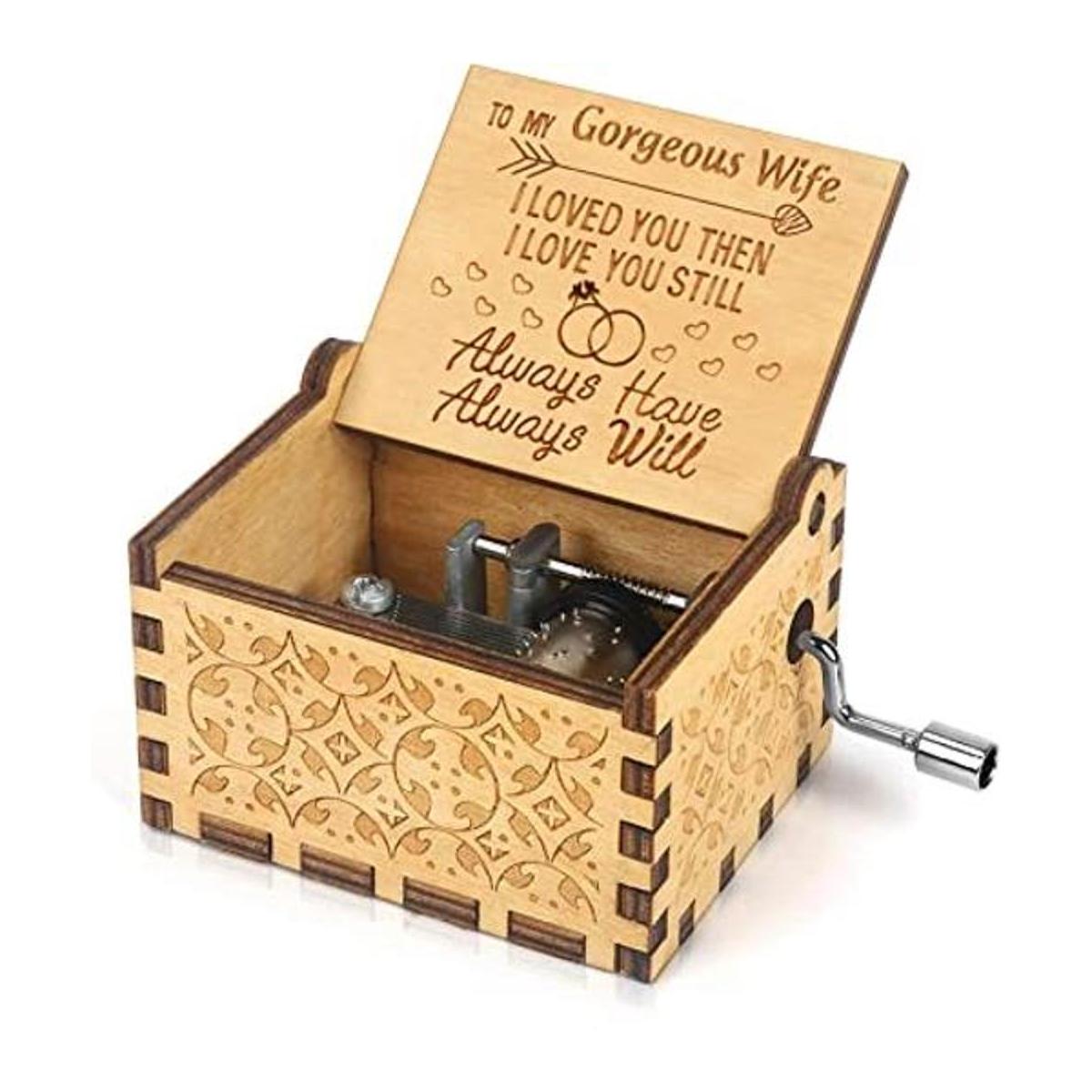 Caja de música de manivela grabada caja de música
