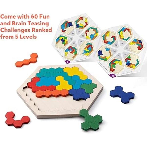 Coogam Rompecabezas hexagonal de madera para niños y_4